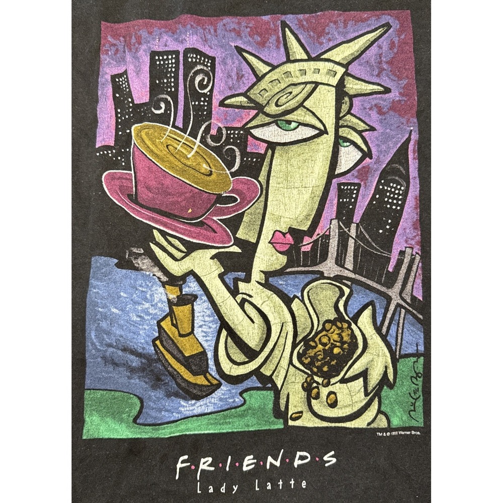 Vintage Friends NBC Shirt Unisex XL Lady Latte Twin Towers TV Show Promo 1990s